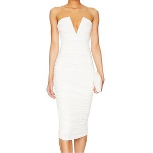 NWT Superdown (Revolve) Vivienne White Ruched Midi Dress - Size S